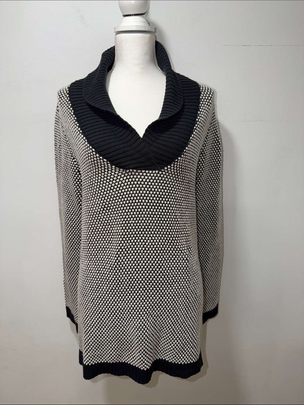 Charter Club Womens Black/White Cowl Neck Knit‎ Sweater  1X VTG Preppy Grandma